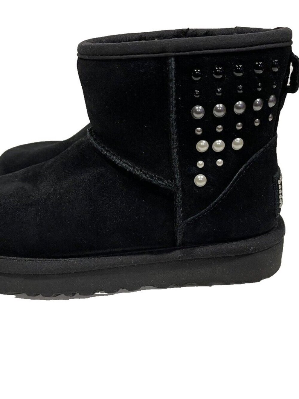 UGG Classic Mini II Pearls Boots Black Women's US 5 Pre-Owned Good Condition